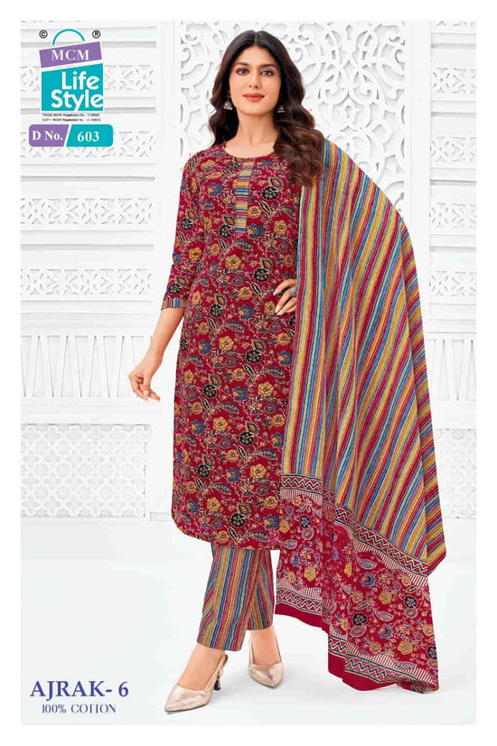 MCM Lifestyle Ajrak Vol 6 Cotton Kurti Pant Dupatta Set