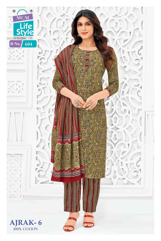 MCM Lifestyle Ajrak Vol 6 Cotton Kurti Pant Dupatta Set