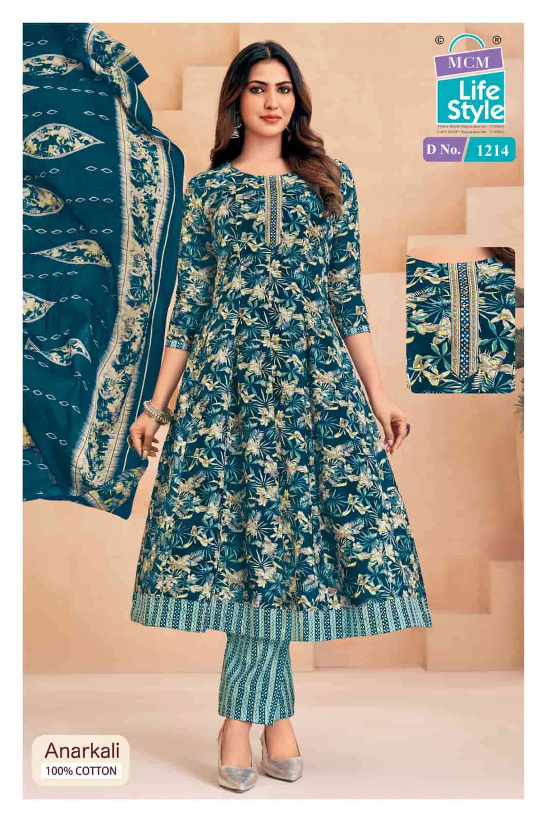 MCM Lifestyle Anarkali Vol 12 Cotton Kurti Pant Dupatta Set - Amrah Wholesale