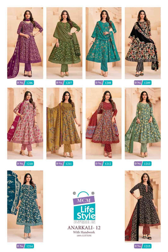 MCM Lifestyle Anarkali Vol 12 Cotton Kurti Pant Dupatta Set - Amrah Wholesale