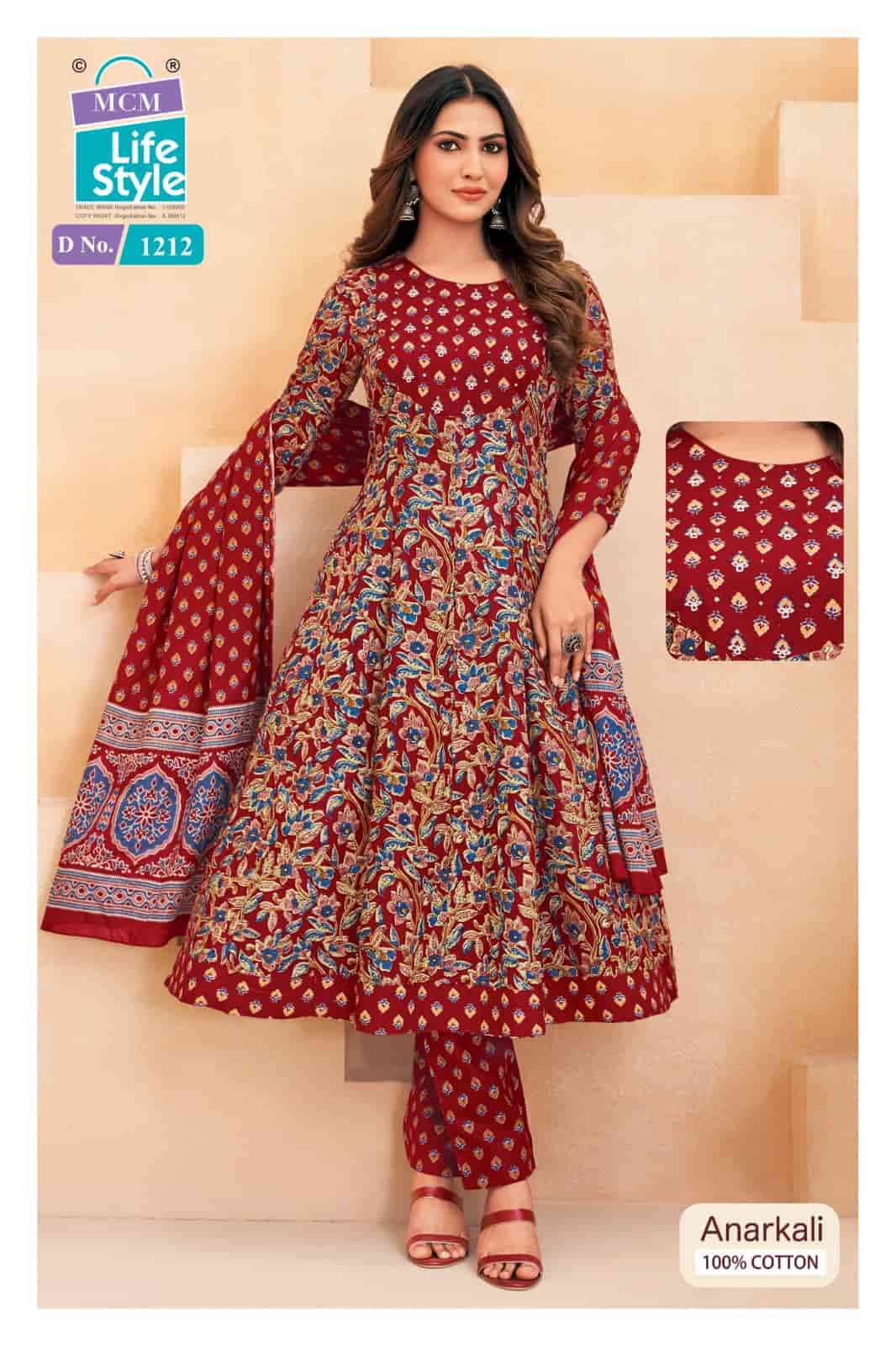 MCM Lifestyle Anarkali Vol 12 Cotton Kurti Pant Dupatta Set - Amrah Wholesale