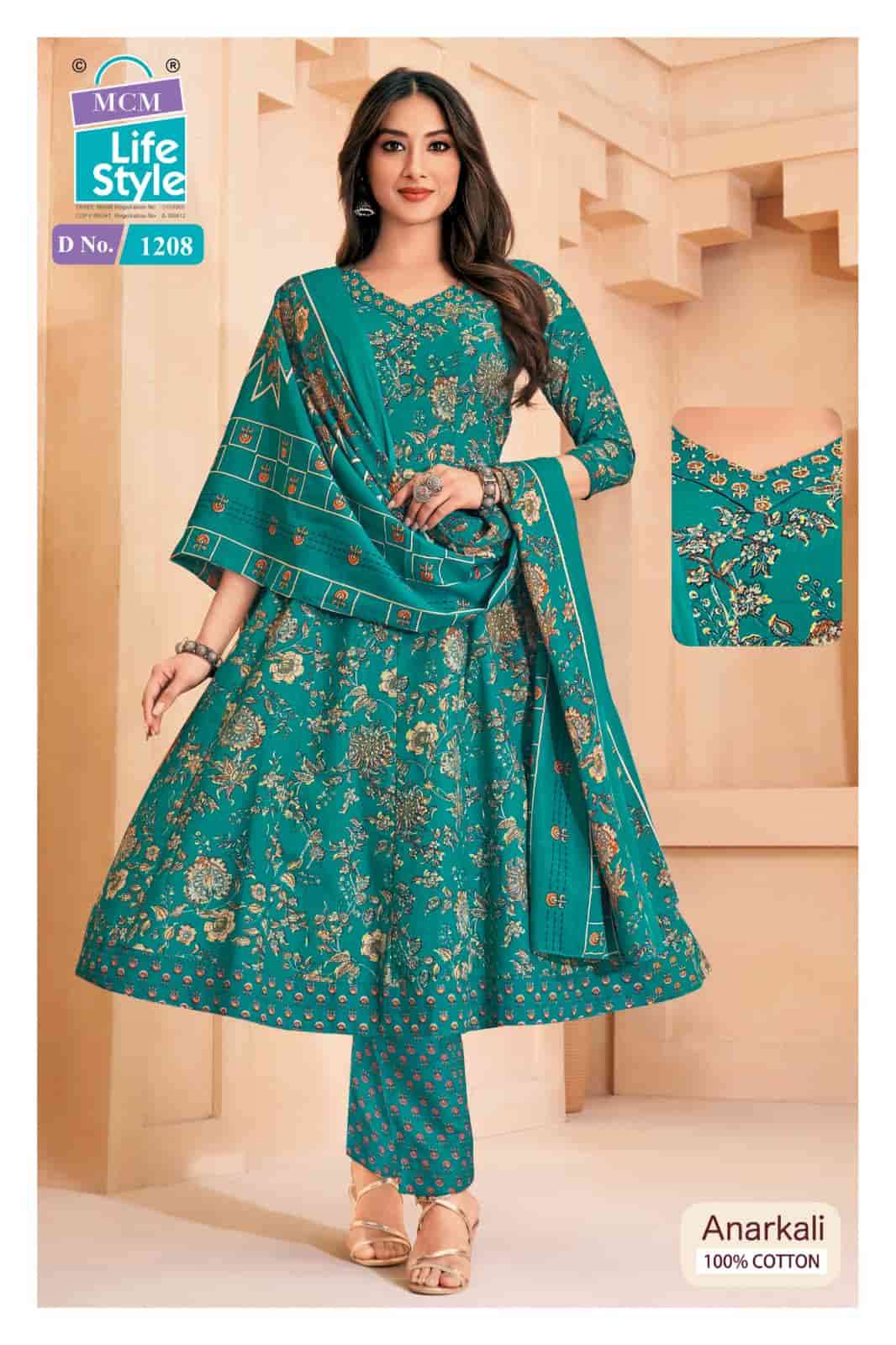 MCM Lifestyle Anarkali Vol 12 Cotton Kurti Pant Dupatta Set - Amrah Wholesale