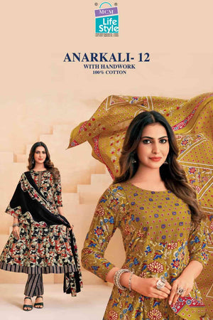 MCM Lifestyle Anarkali Vol 12 Cotton Kurti Pant Dupatta Set - Amrah Wholesale