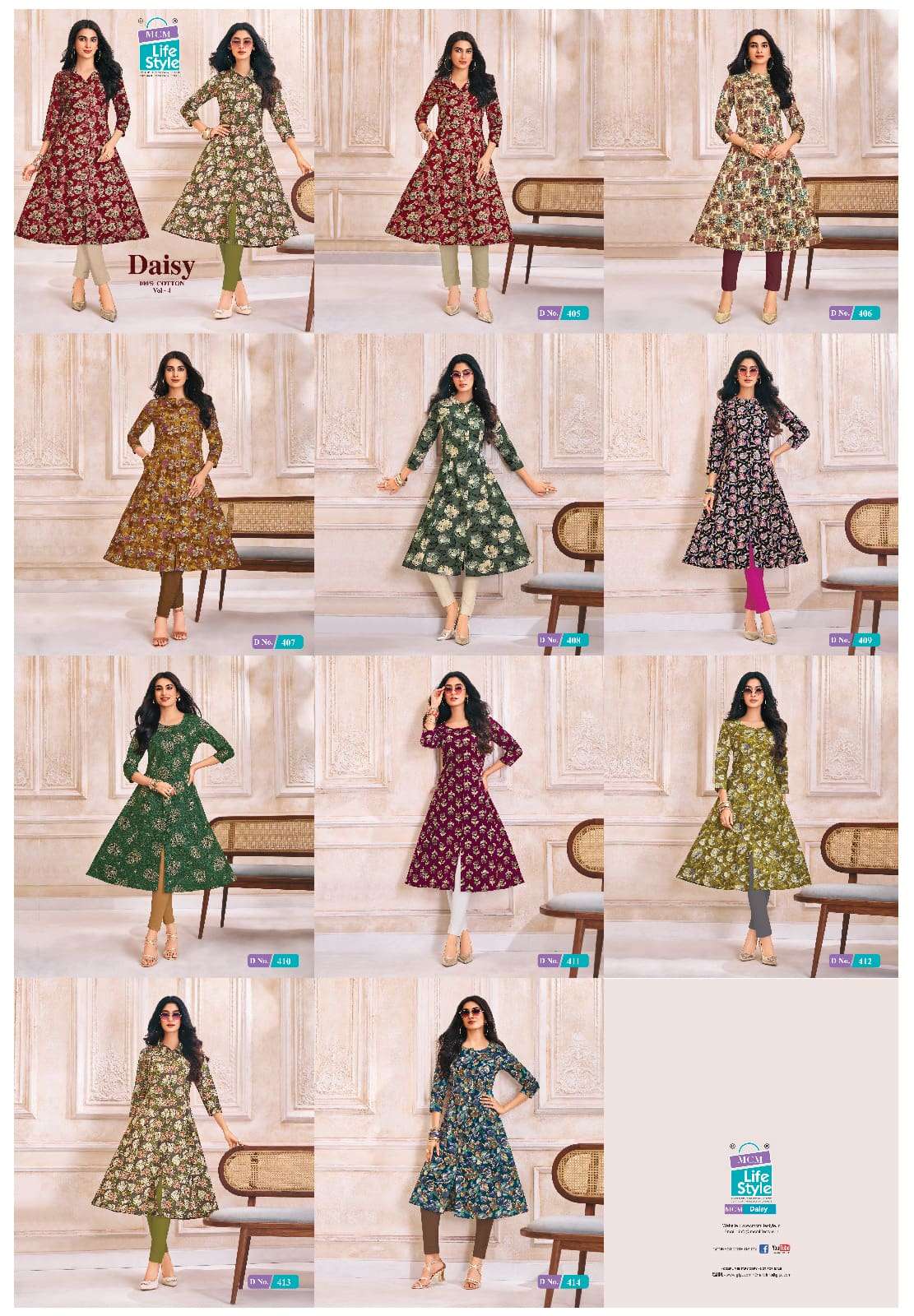MCM Lifestyle Daisy Vol 4 Cotton A-Line Kurti