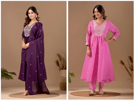 Amrah Wholesale Md 108 Mul Chanderi Embroidered Kurti Pant Dupatta Set