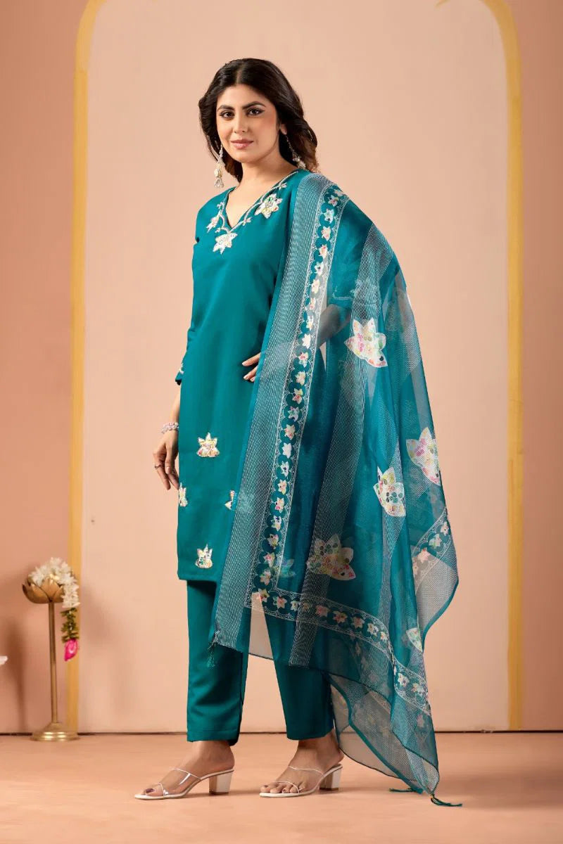 MD 111 Roman Silk Handworked Kurti With Bottom Dupatta Full Catalog