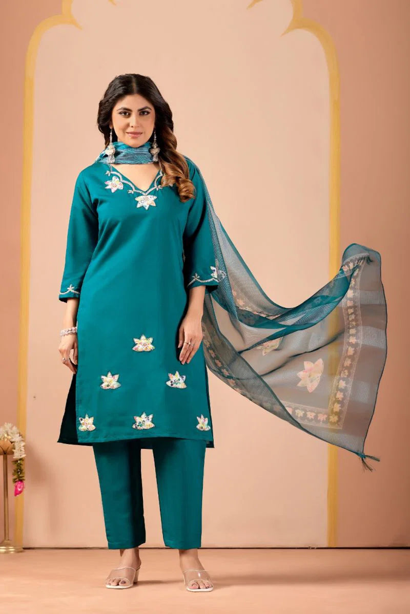 MD 111 Roman Silk Handworked Kurti With Bottom Dupatta Full Catalog