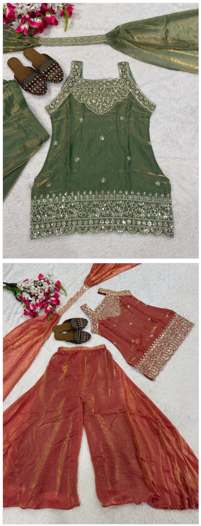 MD 1121 Fandy Silk Sequence Embroidered Stitched Salwar Suit Set