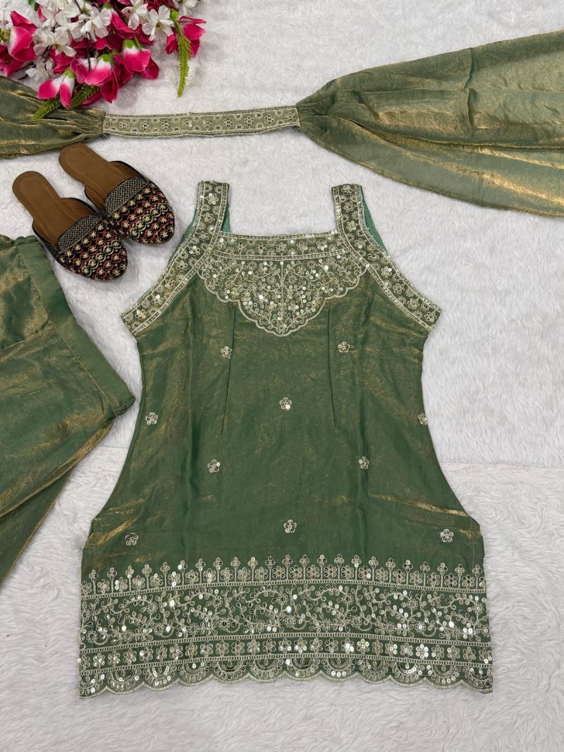 MD 1121 Fandy Silk Sequence Embroidered Stitched Salwar Suit Set