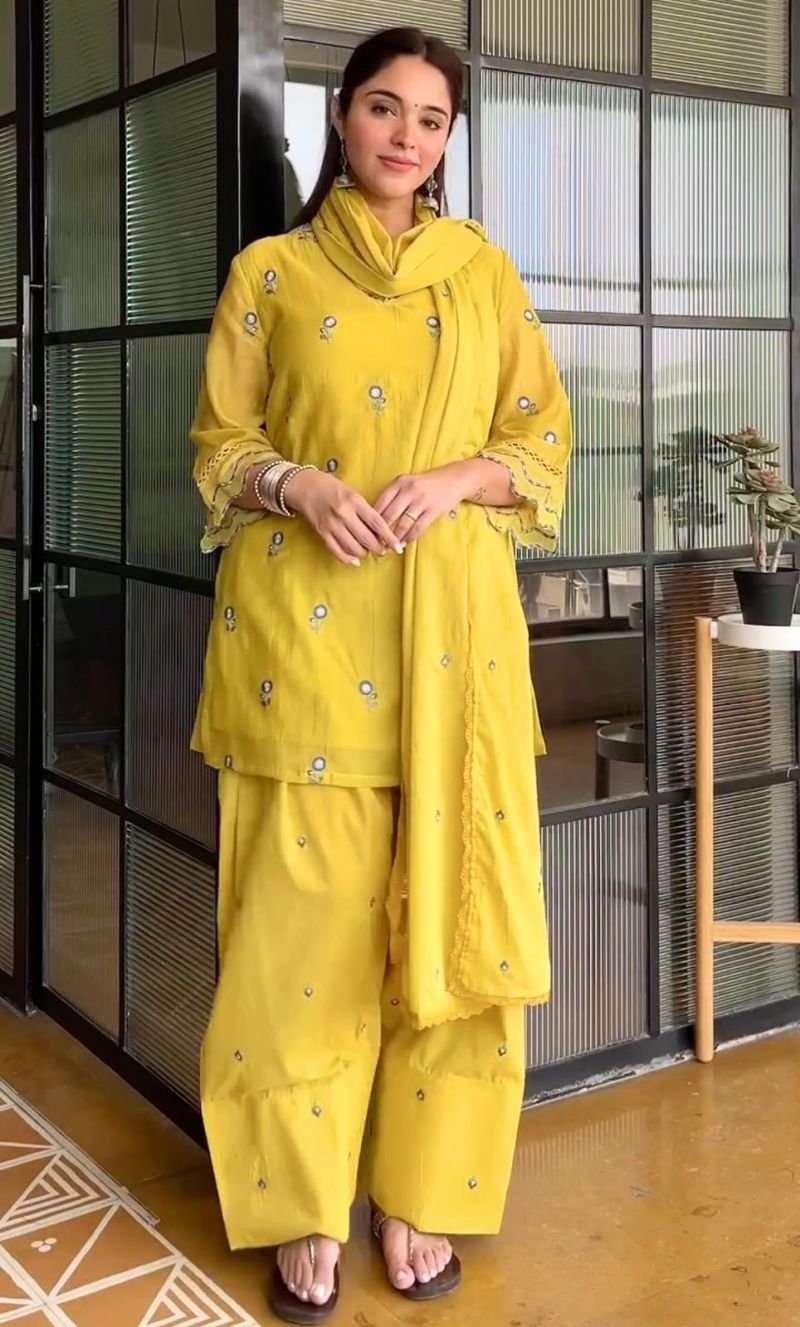 Md Mahi 11 Pure Satin Mul Chanderi Embroidered Stitched Salwar Suit Set