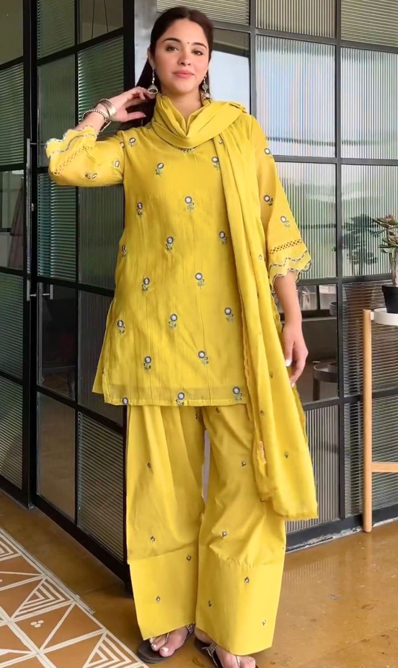 Md Mahi 11 Pure Satin Mul Chanderi Embroidered Stitched Salwar Suit Set