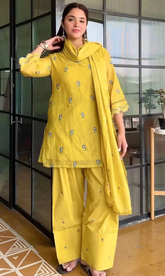 Md Mahi 11 Pure Satin Mul Chanderi Embroidered Stitched Salwar Suit Set