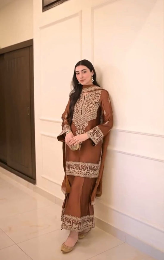 Md Mahi 12 Pure Chinon Silk Embroidered Stitched Salwar Suit Set