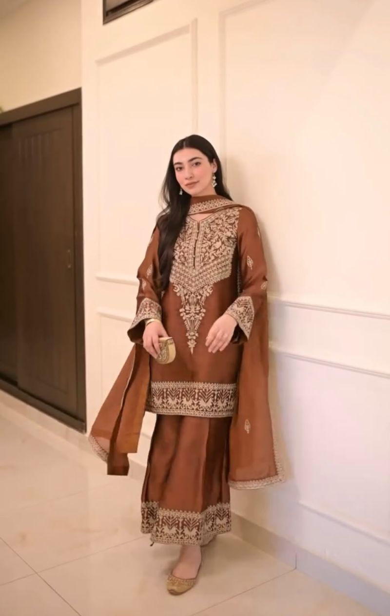 Md Mahi 12 Pure Chinon Silk Embroidered Stitched Salwar Suit Set