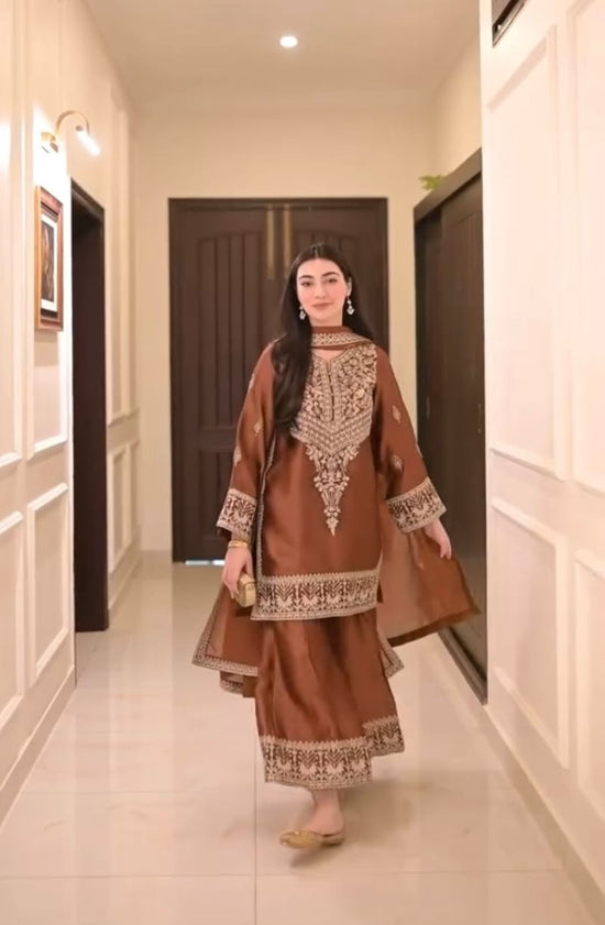 Md Mahi 12 Pure Chinon Silk Embroidered Stitched Salwar Suit Set