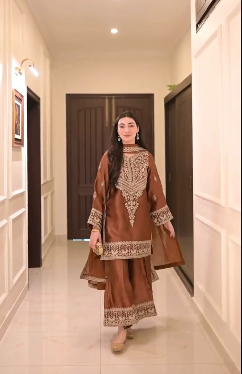 Md Mahi 12 Pure Chinon Silk Embroidered Stitched Salwar Suit Set