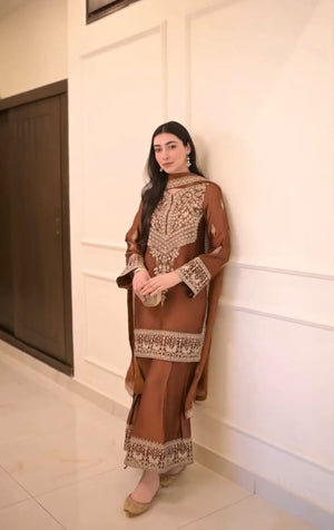 Md Mahi 12 Pure Chinon Silk Embroidered Stitched Salwar Suit Set - Amrah Wholesale