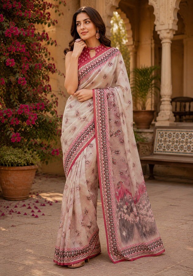 Meera 348 Linen Digital Printed Saree - Amrah Wholesale