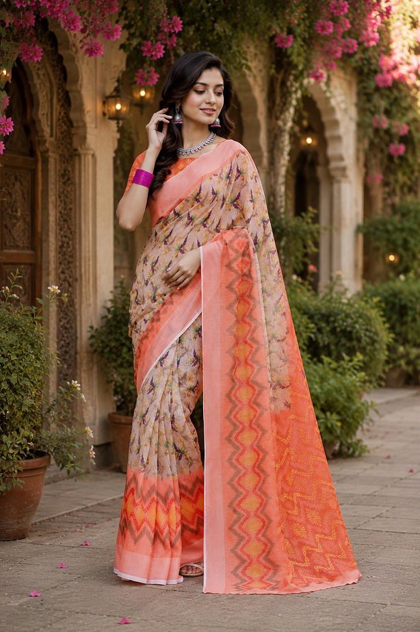 Meera 348 Linen Digital Printed Saree - Amrah Wholesale