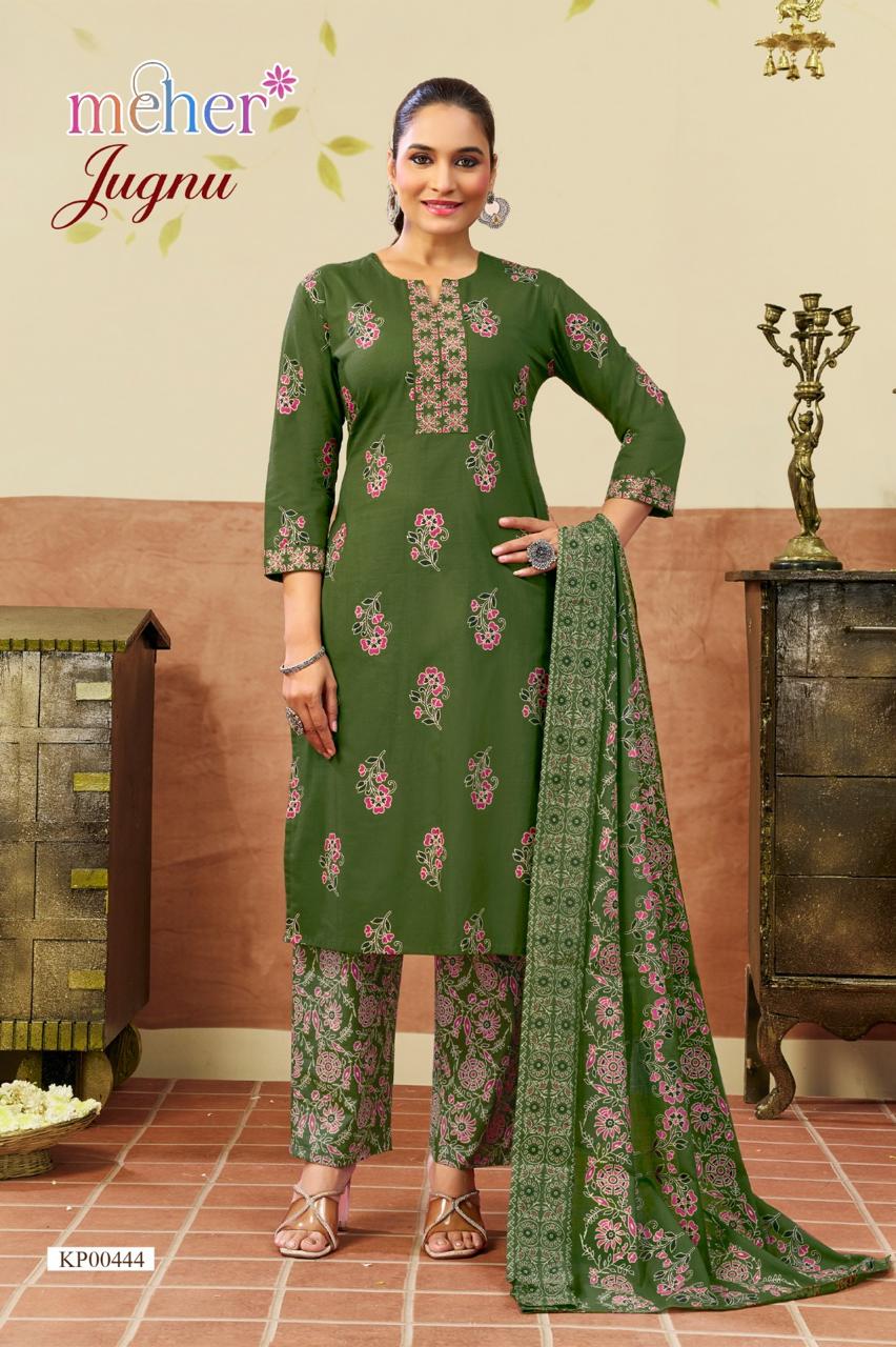Meher Jugnu Cambric Cotton Kurti Pant Dupatta Set - Amrah Wholesale