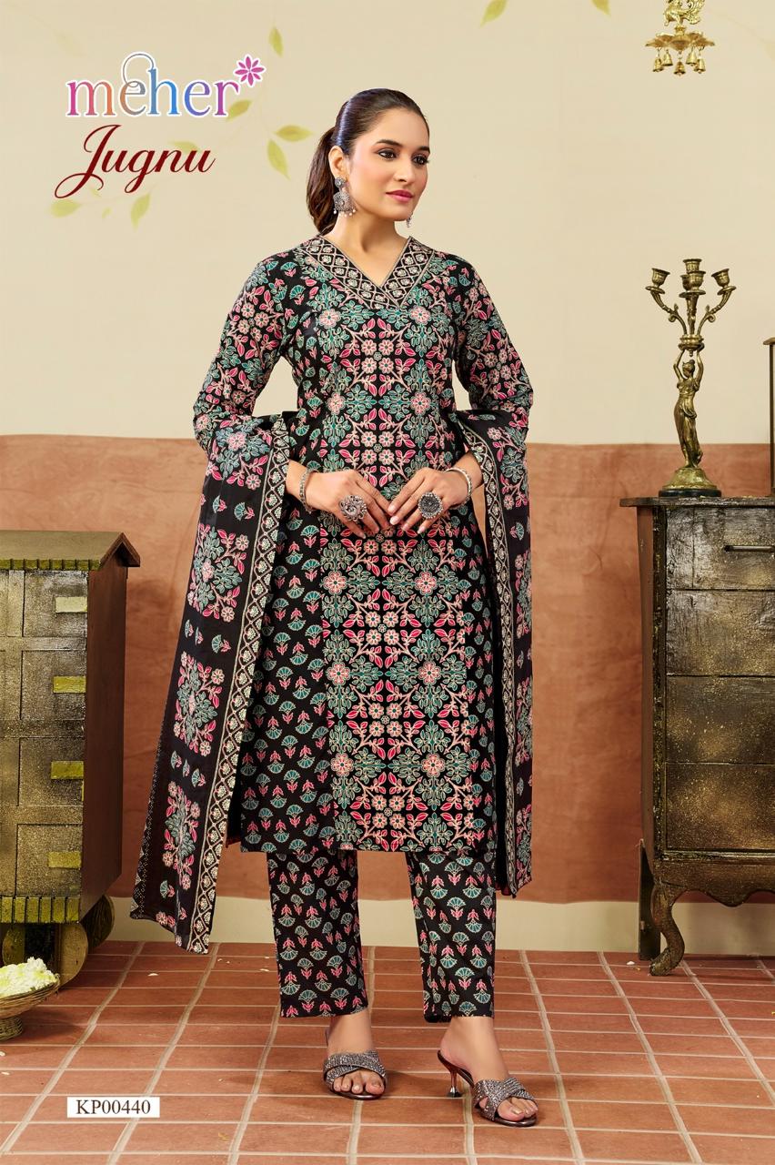 Meher Jugnu Cambric Cotton Kurti Pant Dupatta Set - Amrah Wholesale