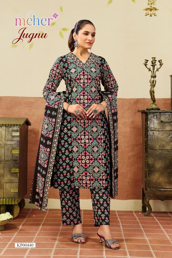 Meher Jugnu Cambric Cotton Kurti Pant Dupatta Set - Amrah Wholesale