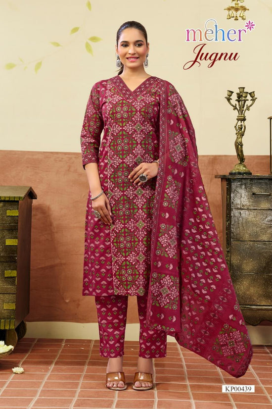 Meher Jugnu Cambric Cotton Kurti Pant Dupatta Set - Amrah Wholesale