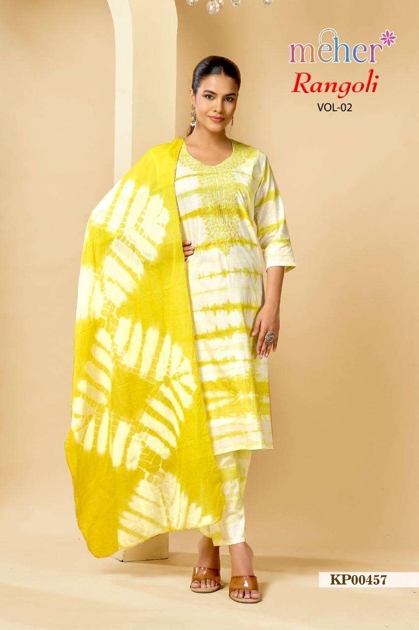 Meher Rangoli Vol 2 Cotton Cambric Top Bottom Dupatta Set