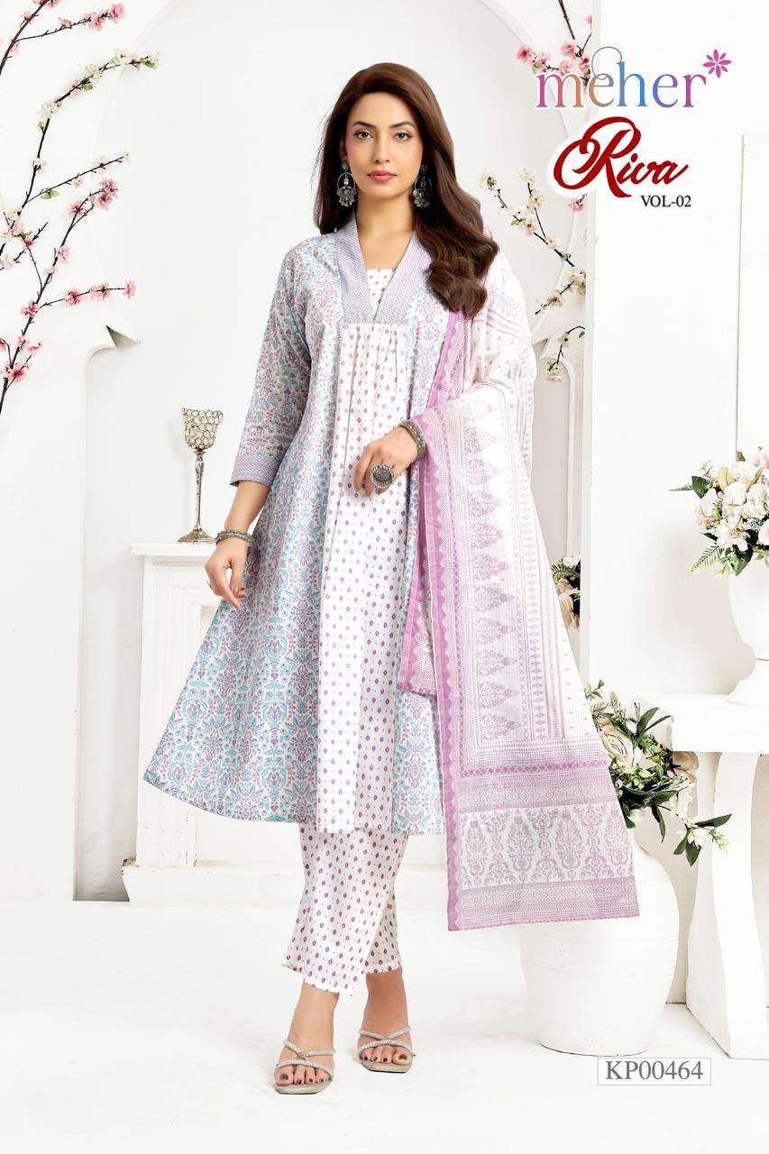 Meher Riva Vol 2 Cotton Cambric Kurti Pant Dupatta Set