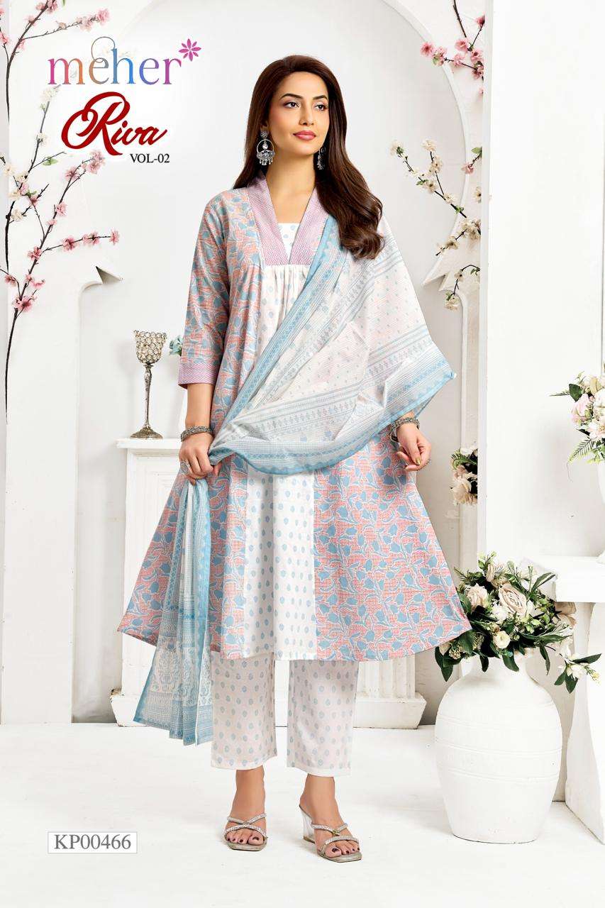 Meher Riva Vol 2 Cotton Cambric Kurti Pant Dupatta Set