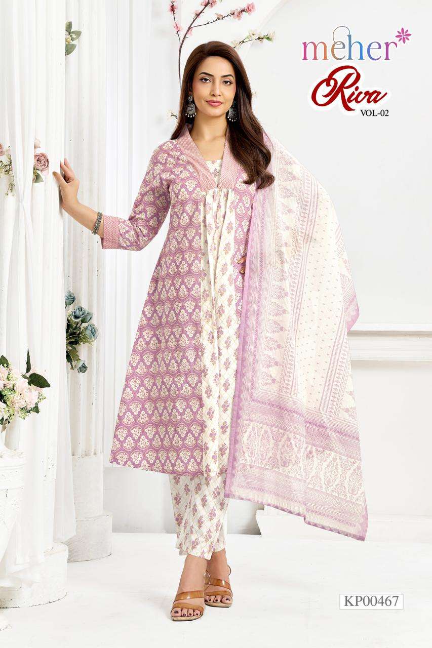 Meher Riva Vol 2 Cotton Cambric Kurti Pant Dupatta Set
