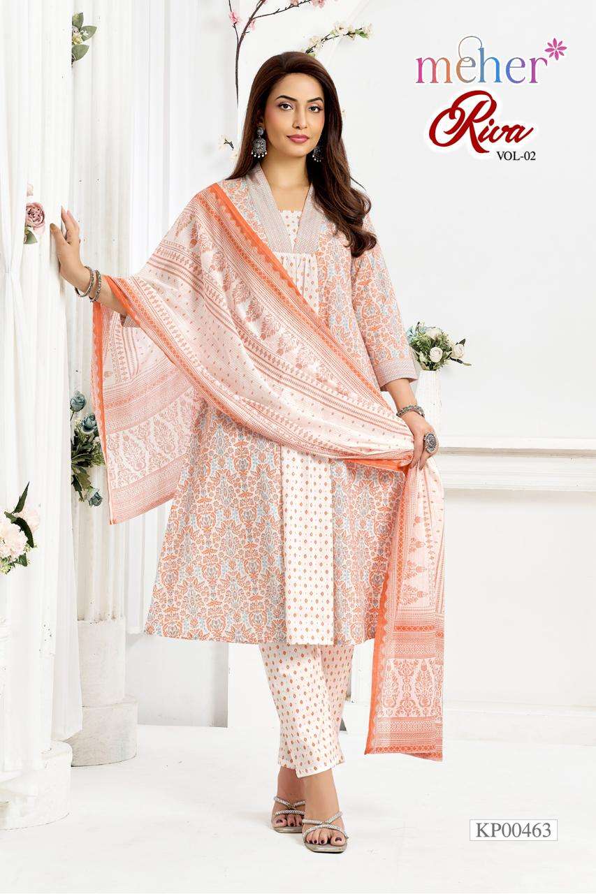 Meher Riva Vol 2 Cotton Cambric Kurti Pant Dupatta Set
