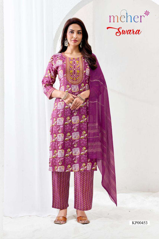 Meher Swara Rayon Foil Print Kurti Pant Dupatta Set