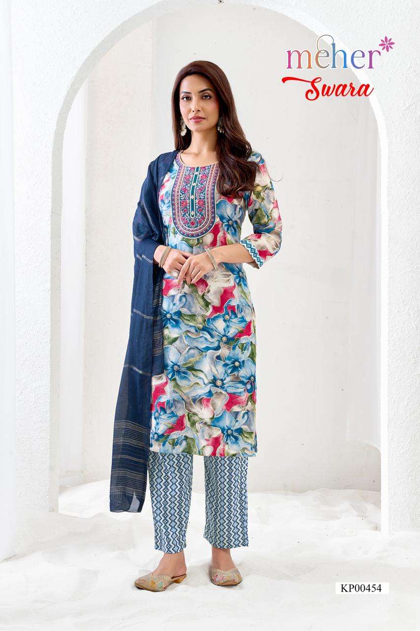 Meher Swara Rayon Foil Print Kurti Pant Dupatta Set