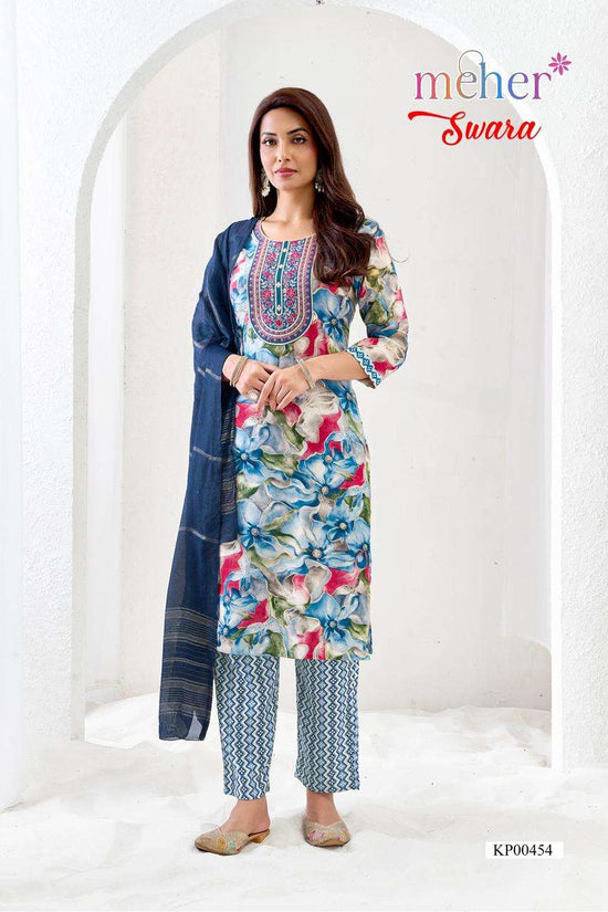 Meher Swara Rayon Foil Print Kurti Pant Dupatta Set