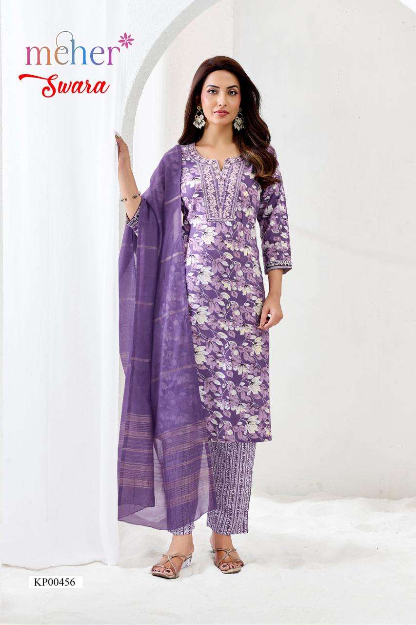 Meher Swara Rayon Foil Print Kurti Pant Dupatta Set