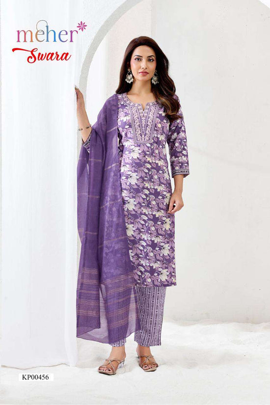 Meher Swara Rayon Foil Print Kurti Pant Dupatta Set