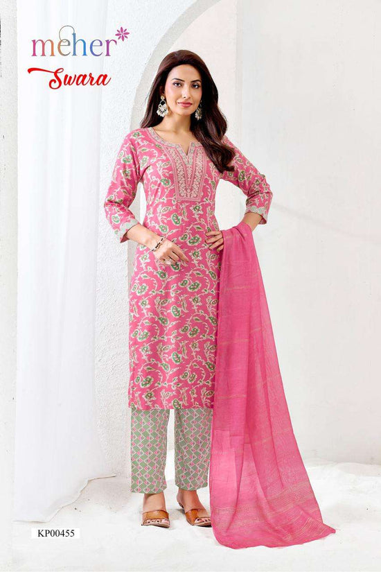 Meher Swara Rayon Foil Print Kurti Pant Dupatta Set