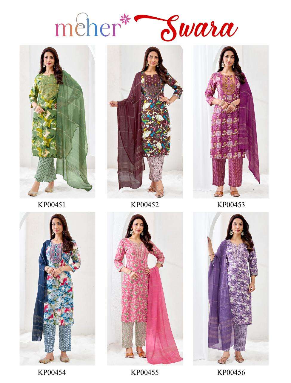 Meher Swara Rayon Foil Print Kurti Pant Dupatta Set