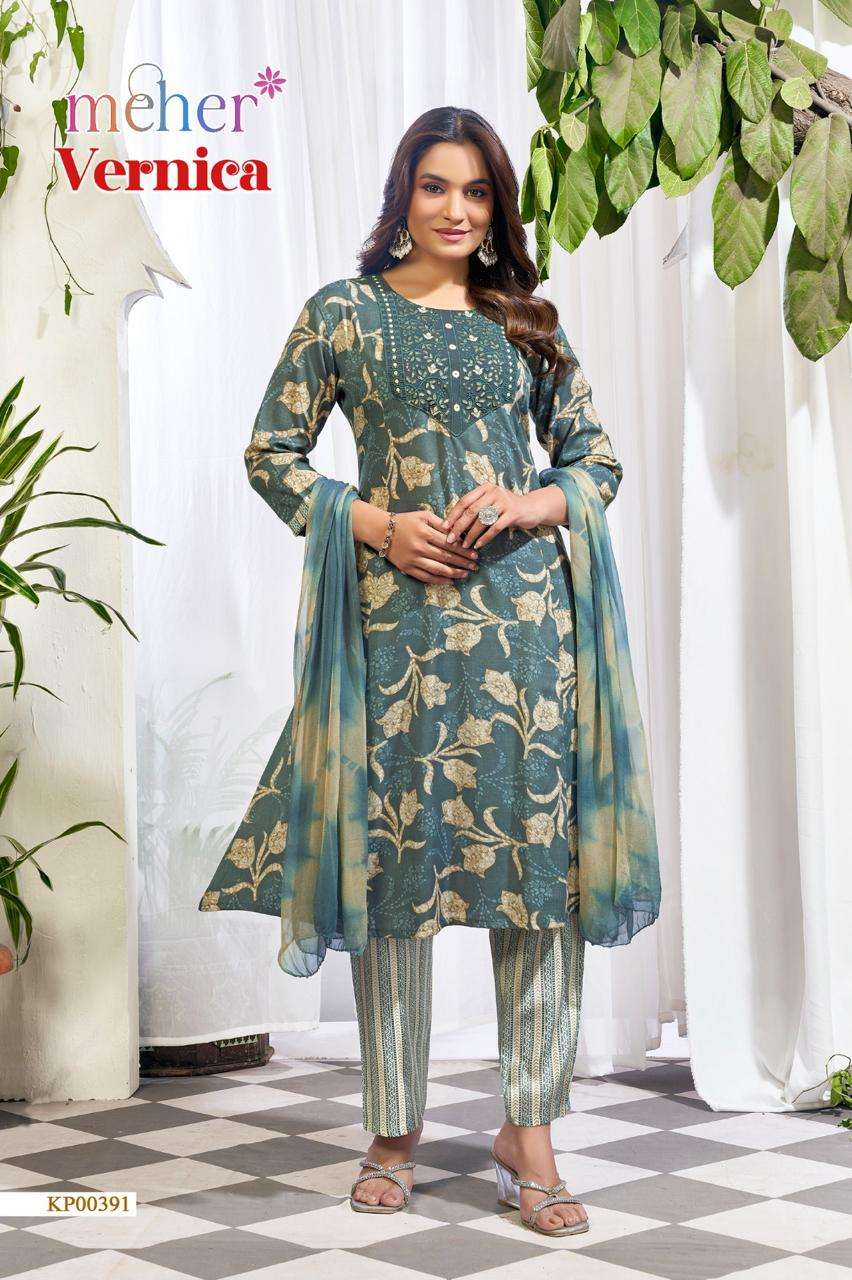 Meher Vernica Capsule Fabric Kurti Pant Dupatta Set - Amrah Wholesale