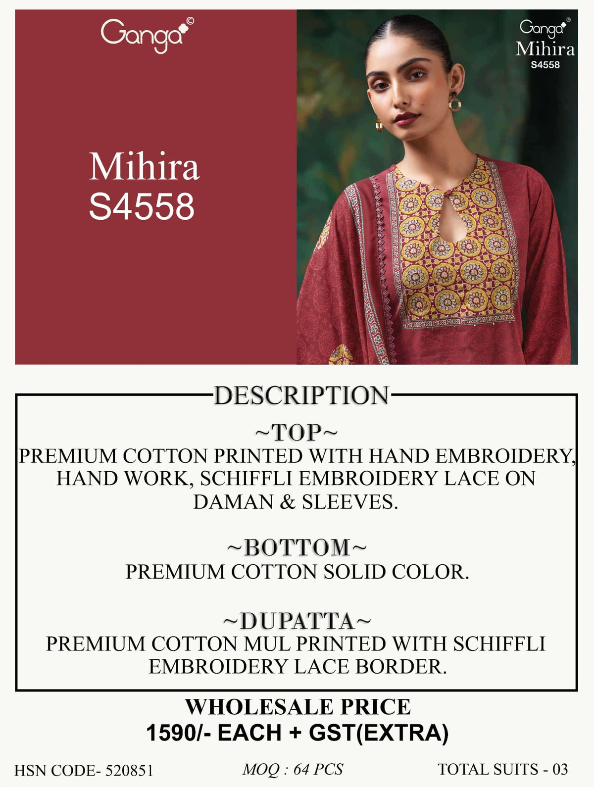 Ganga Fashion Mihira 4558 Cotton Dress Material - Amrah Wholesale