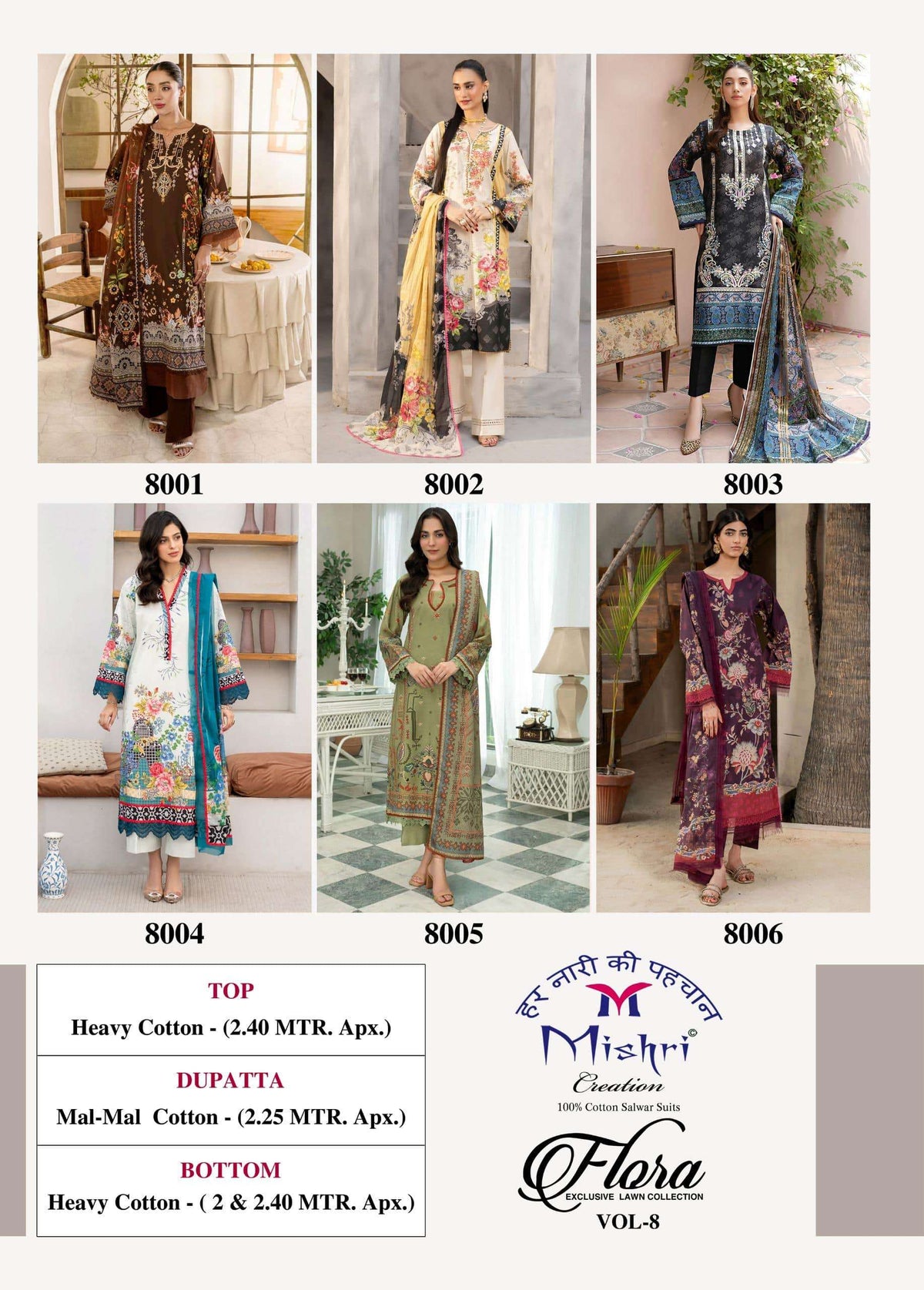 Mishri Creation Flora Vol-08 Cotton Lawn Printed Pakistani Suit