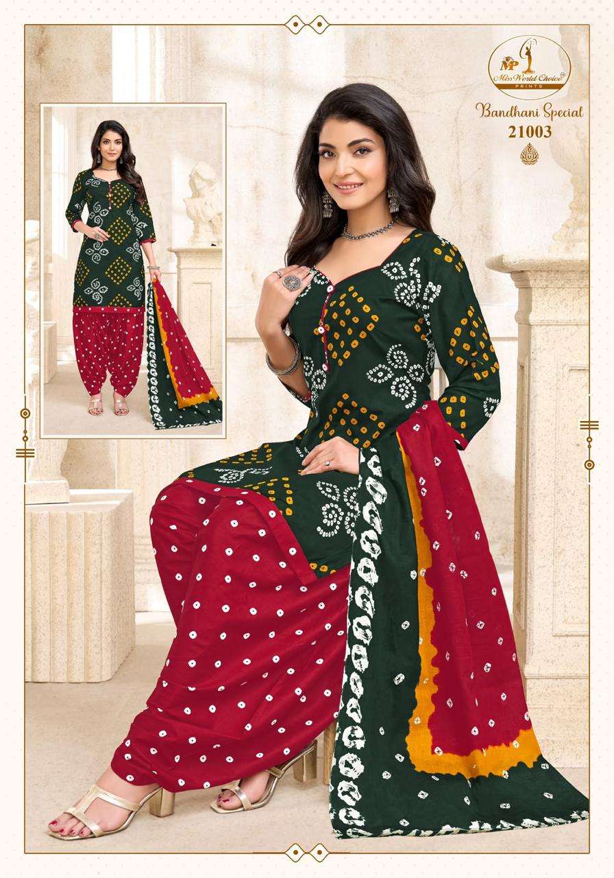 Miss World Choice Bandhani Special Vol 21 Pure Cotton Dress Material Wholesale