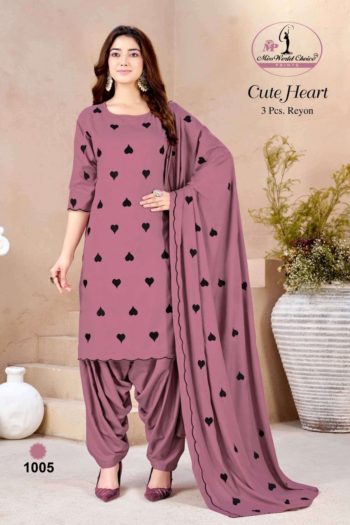 Miss World Choice Cute Heart Vol 1 Premium Rayon Dress Material Wholesale - Amrah Wholesale