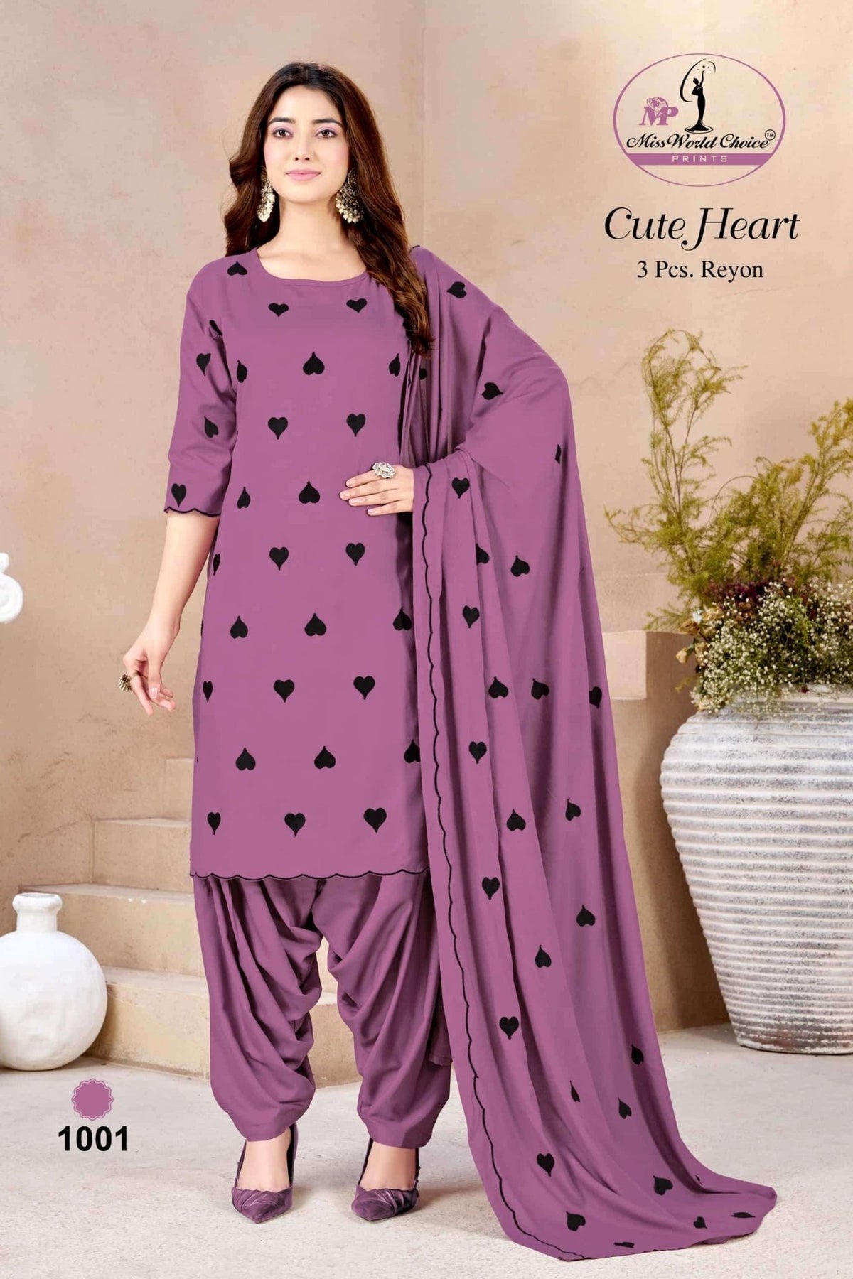 Miss World Choice Cute Heart Vol 1 Premium Rayon Dress Material Wholesale - Amrah Wholesale
