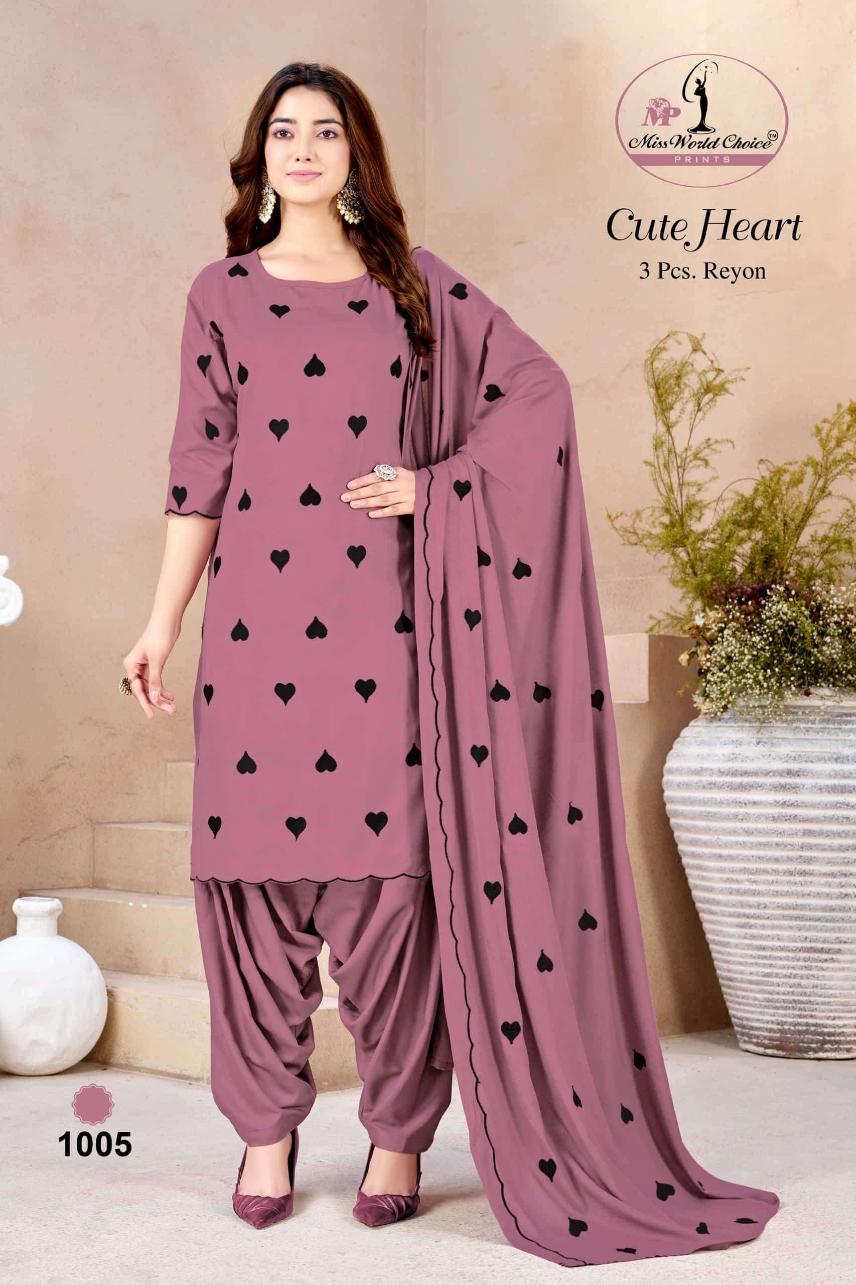 Miss World Choice Cute Heart Vol 1 Premium Rayon Dress Material Wholesale