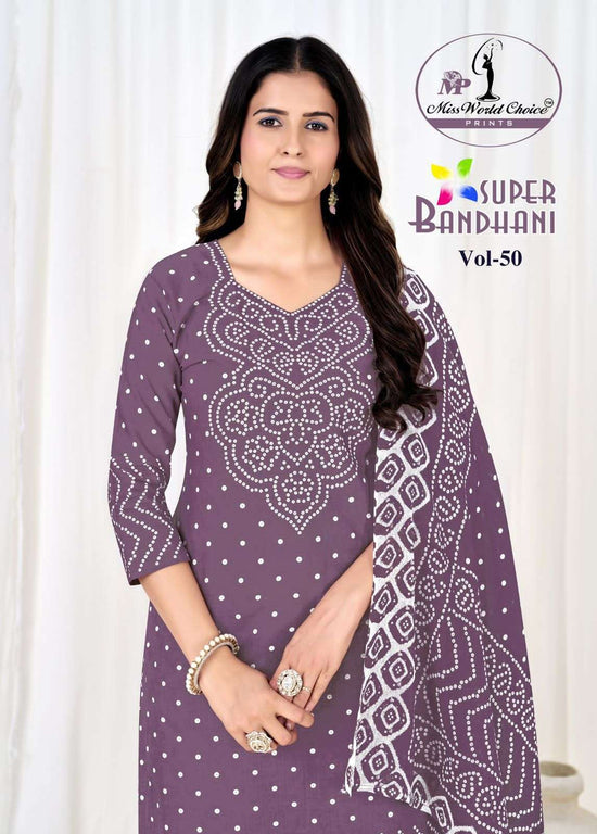 Miss World Choice Super Bandhani Vol 50 Pure Cotton Dress Material