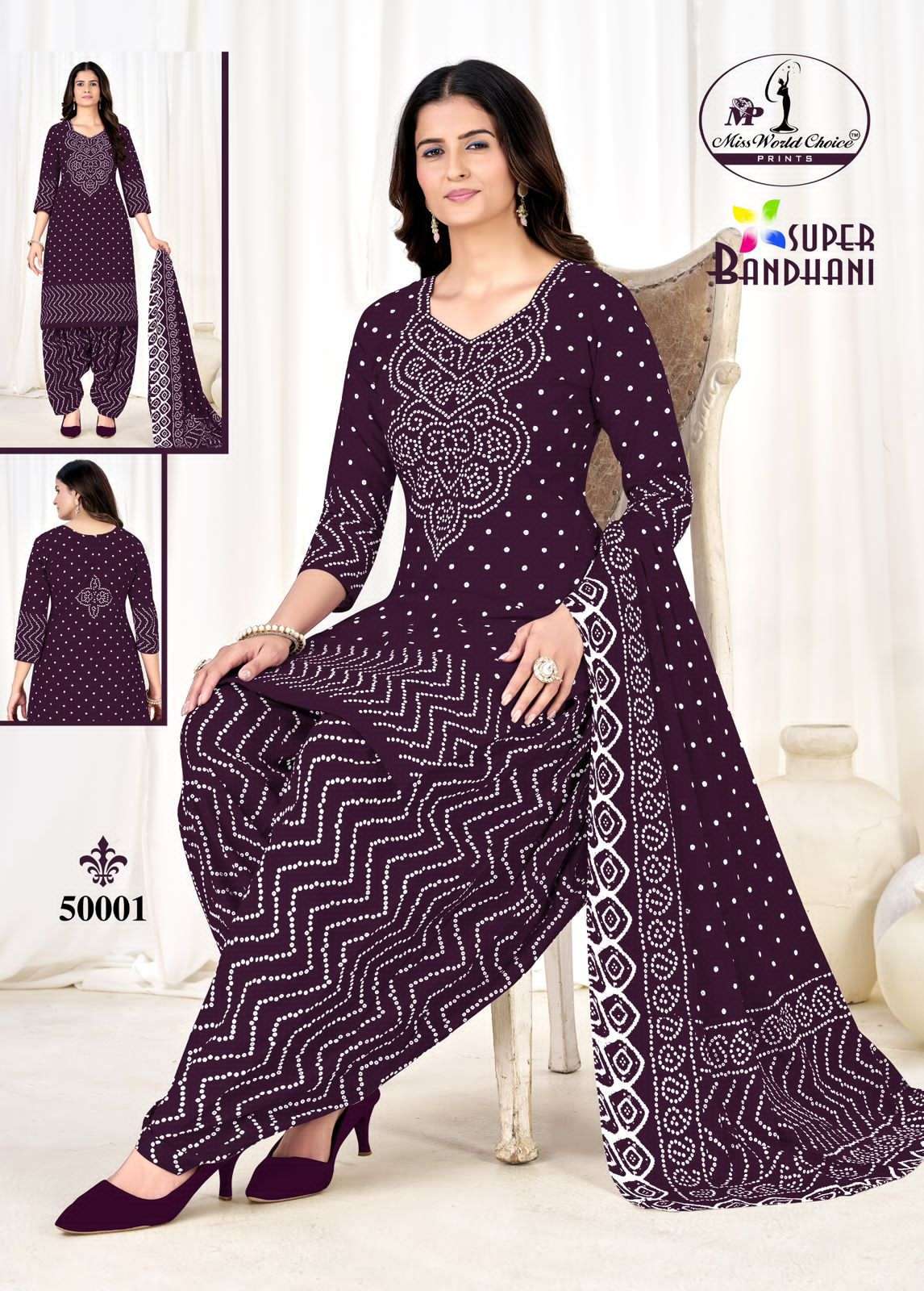 Miss World Choice Super Bandhani Vol 50 Pure Cotton Dress Material