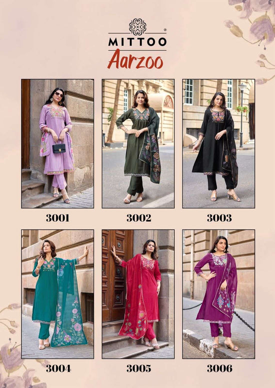 Mittoo Aarzoo Viscose Weaving Handwork Kurti Pant Dupatta Set