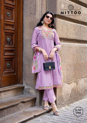 Mittoo Aarzoo Viscose Weaving Handwork Kurti Pant Dupatta Set